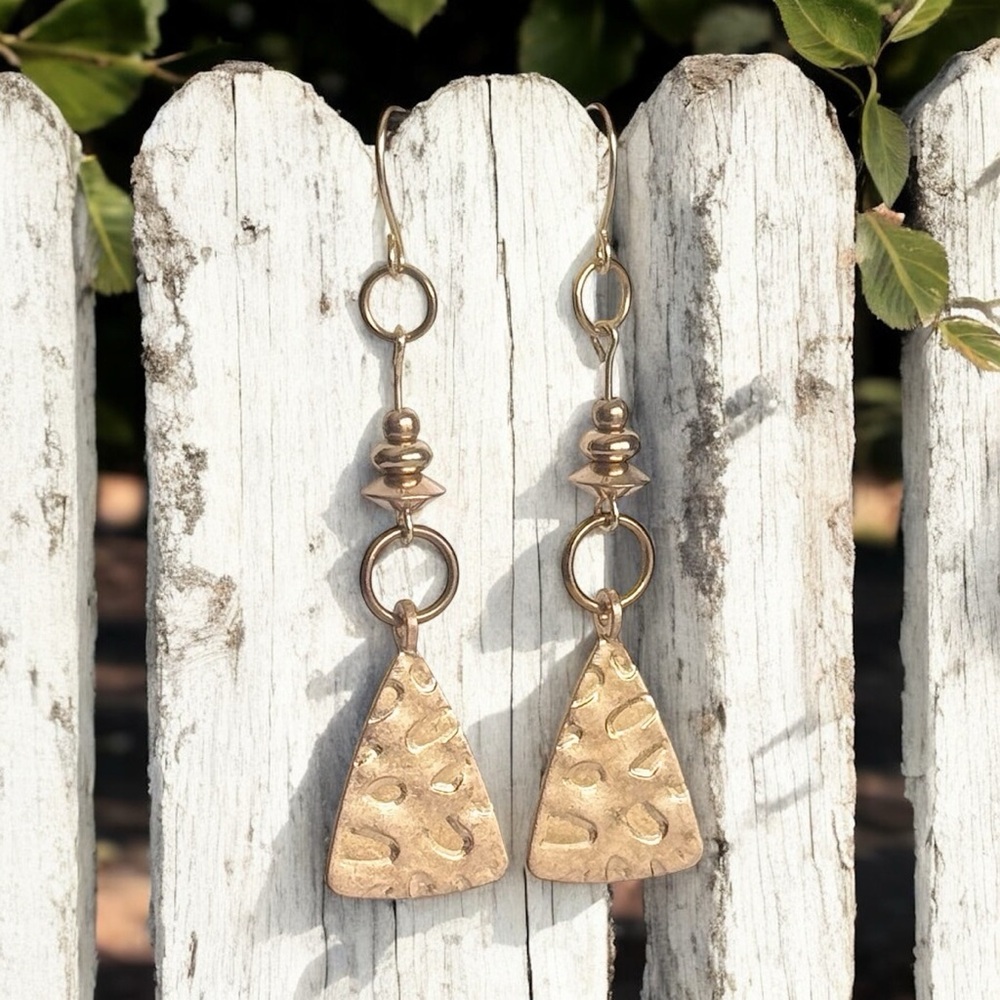 5 For $25💫Upcycled Gold Embossed Triangle Dangles - Picture 4 of 6